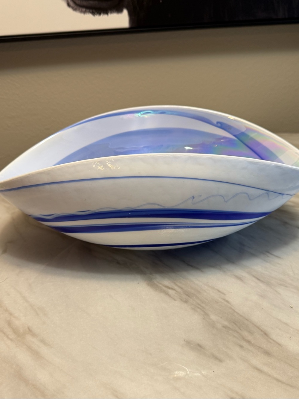 Yalos Casa Murano by Italian Artisan Blue/White iridescent Bowl